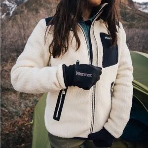 Marmot Wiley Polartec Sherpa Fleece Jacket Cream Black Womens M